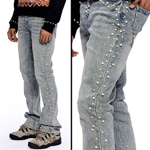 REVEER PEARLS BLUE WASH FLARE DENIM