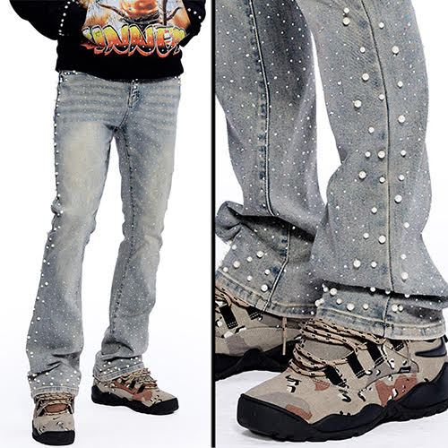 REVEER PEARLS BLUE WASH FLARE DENIM