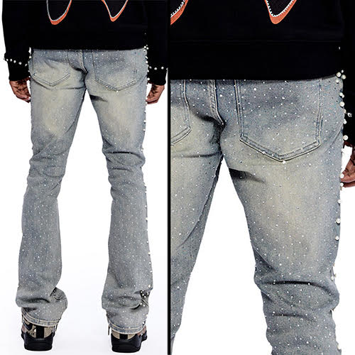 REVEER PEARLS BLUE WASH FLARE DENIM