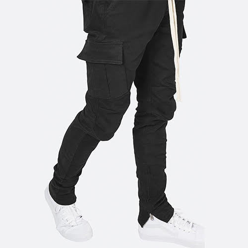 mnml CARGO DRAWCORD PANTS - BLACK