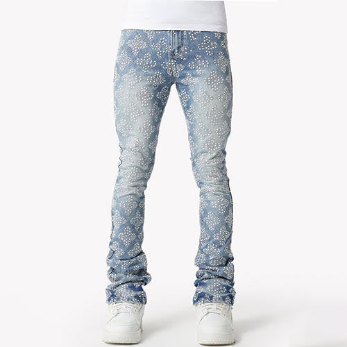 GUAPI AQUA BLUE EMBELLISHED DENIM V4