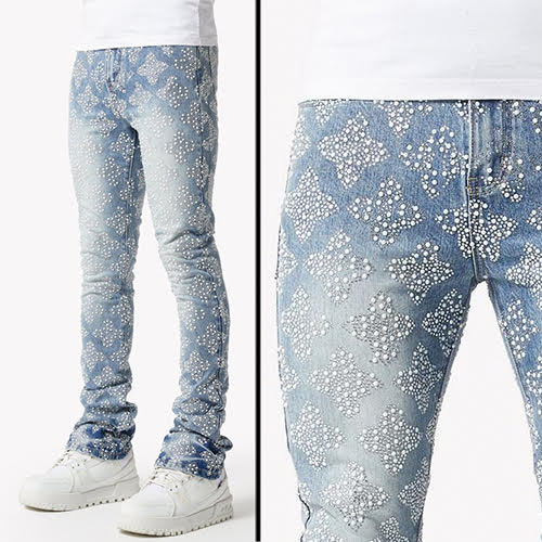 GUAPI AQUA BLUE EMBELLISHED DENIM V4
