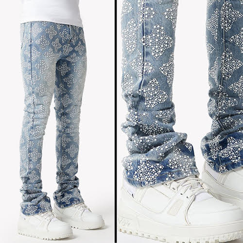 GUAPI AQUA BLUE EMBELLISHED DENIM V4