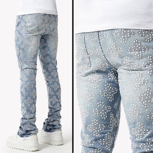 GUAPI AQUA BLUE EMBELLISHED DENIM V4