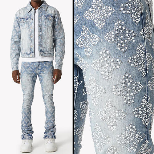GUAPI AQUA BLUE EMBELLISHED DENIM V4