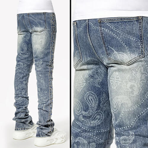 GUAPI AQUA BLUE RIVETS STACKED DENIM