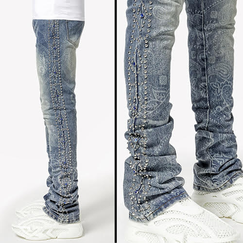 GUAPI AQUA BLUE RIVETS STACKED DENIM
