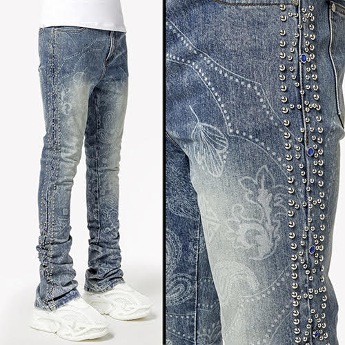 GUAPI AQUA BLUE RIVETS STACKED DENIM