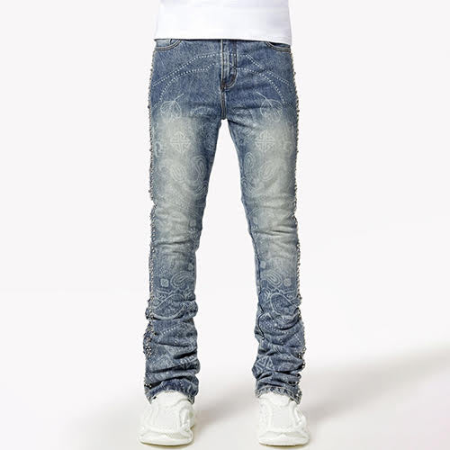 GUAPI AQUA BLUE RIVETS STACKED DENIM