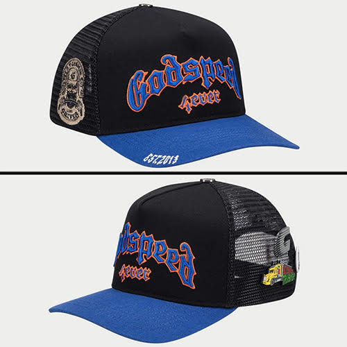 GODSPEED GS FOREVER TRUCKER HAT BLACK BLUE ORANGE