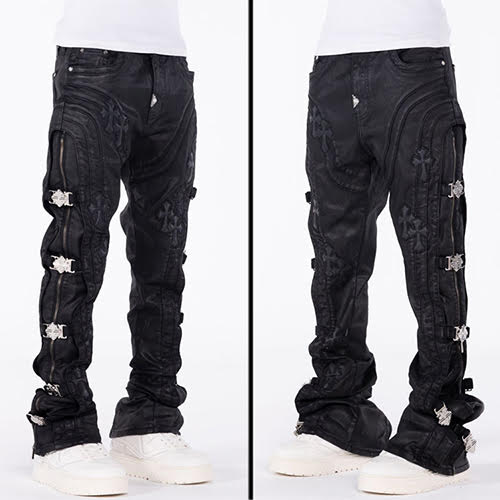 GUAPI ALL BLACK CROSS BUCKLE DENIM