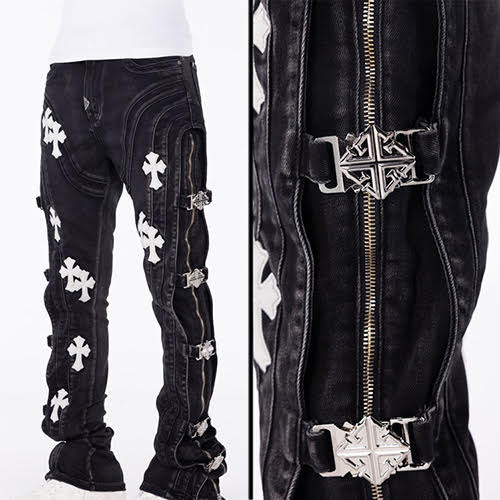 GUAPI OBSIDIAN BLACK CROSS BUCKLE DENIM