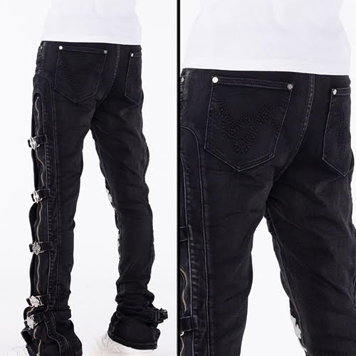 GUAPI OBSIDIAN BLACK CROSS BUCKLE DENIM