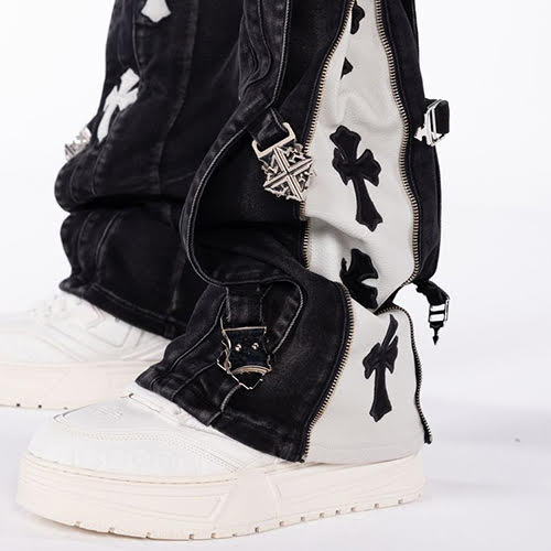 GUAPI OBSIDIAN BLACK CROSS BUCKLE DENIM