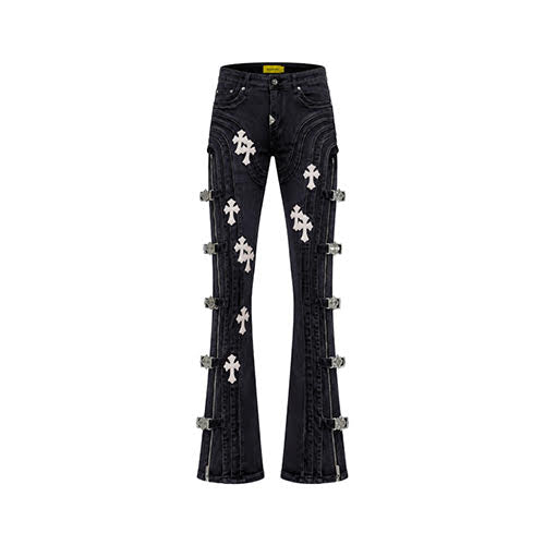 GUAPI OBSIDIAN BLACK CROSS BUCKLE DENIM