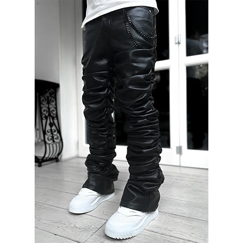 GUAPI ALL BLACK SUPER STACKED LEATHER PANT