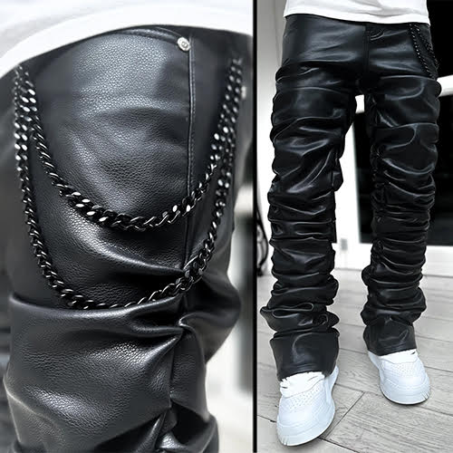 GUAPI ALL BLACK SUPER STACKED LEATHER PANT