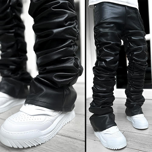 GUAPI ALL BLACK SUPER STACKED LEATHER PANT