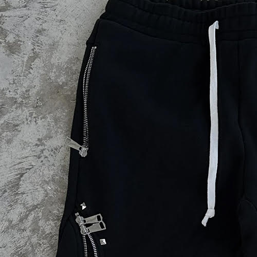 DEMIK EXCLUSIVES STUDDED 3X ZIP FLARED SWEATS