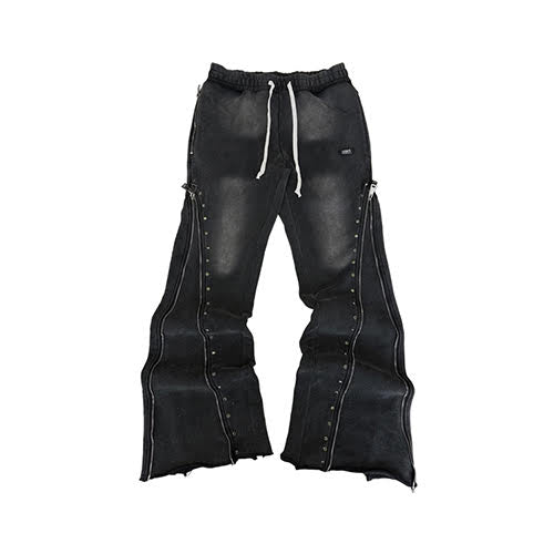DEMIK EXCLUSIVES RHINESTONE 3X ZIP FLARED SWEATS