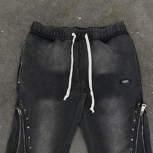 DEMIK EXCLUSIVES RHINESTONE 3X ZIP FLARED SWEATS