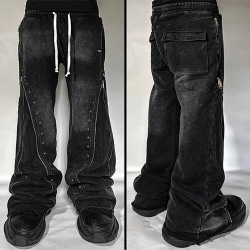 DEMIK EXCLUSIVES RHINESTONE 3X ZIP FLARED SWEATS