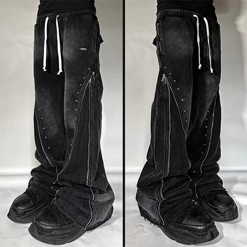 DEMIK EXCLUSIVES RHINESTONE 3X ZIP FLARED SWEATS