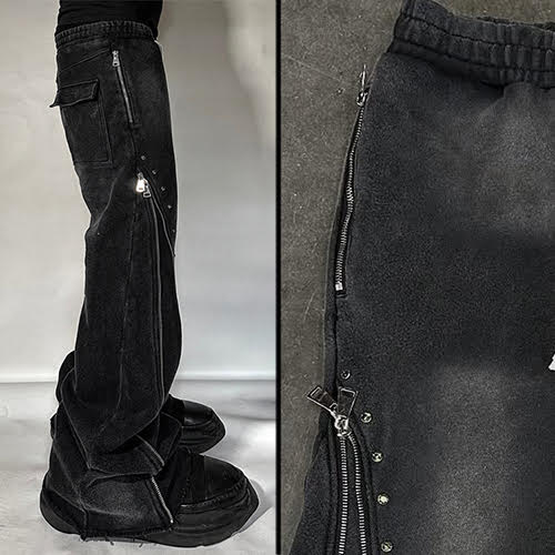 DEMIK EXCLUSIVES RHINESTONE 3X ZIP FLARED SWEATS