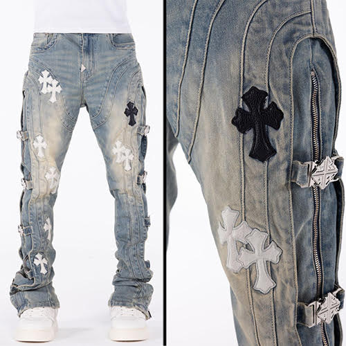 GUAPI VINTAGE BLUE CROSS BUCKLE DENIM