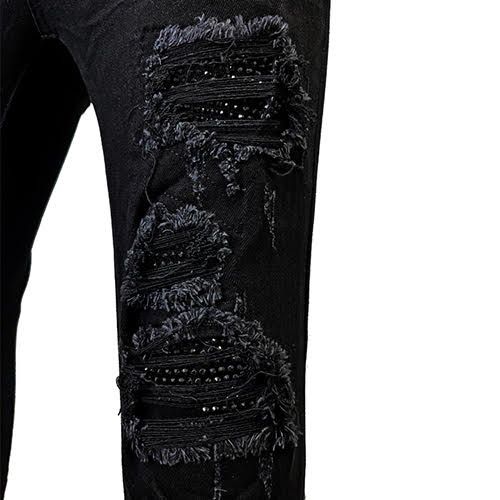 mnml X201 RHINESTONE SKINNY DENIM - BLACK