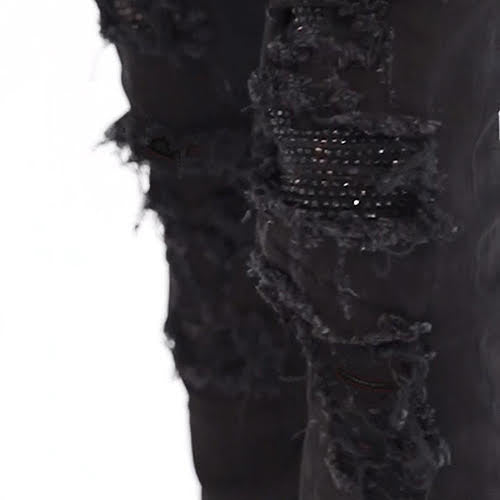 mnml X201 RHINESTONE SKINNY DENIM - BLACK