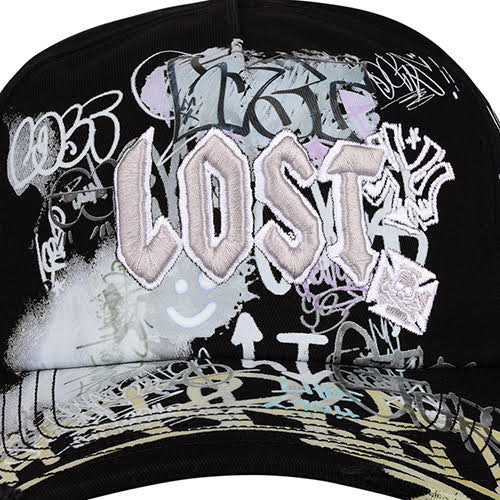 LOST INTRICACY BLACK WHITE NY CANVAS CAP