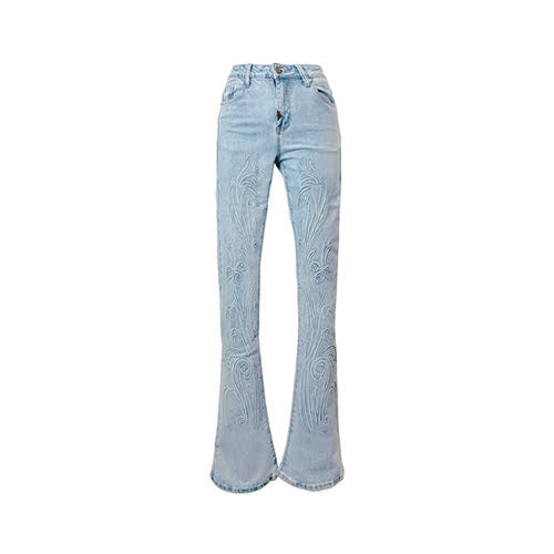 GUAPI AQUA BLUE EMBOSSED FLOWERS DENIM