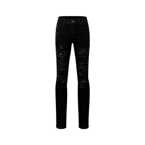 mnml X165 PAISLEY STRETCH SKINNY DENIM - BLACK/BLACK