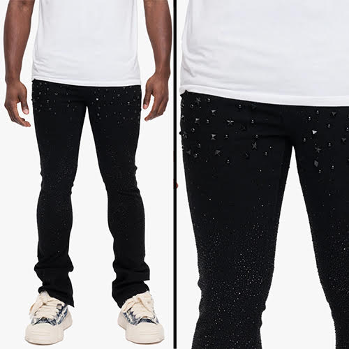 VALABASAS PARREL STACKED FLARE JEAN JET BLACK