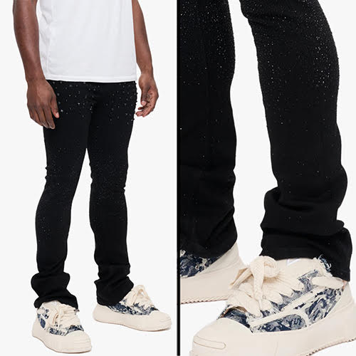 VALABASAS PARREL STACKED FLARE JEAN JET BLACK