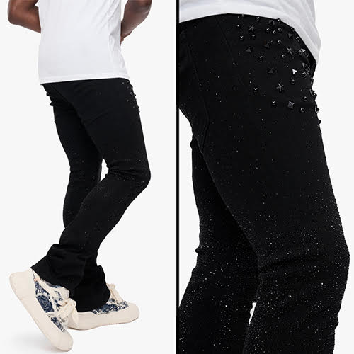 VALABASAS PARREL STACKED FLARE JEAN JET BLACK