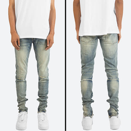 mnml M34 STRETCH SLIM ZIPPER DENIM - BLUE