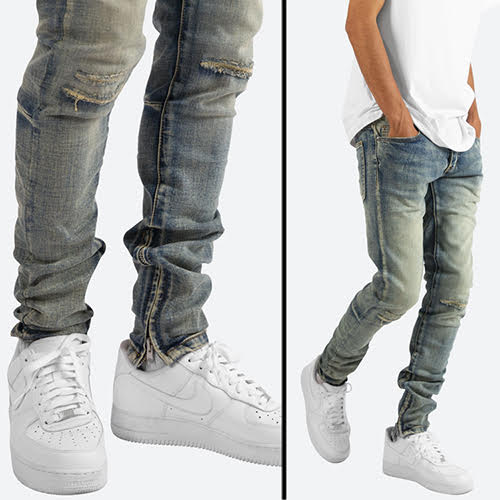 mnml M34 STRETCH SLIM ZIPPER DENIM - BLUE