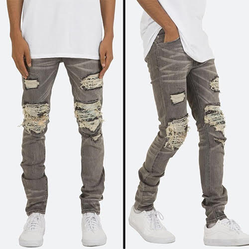 mnml X284 MOTO SKINNY DENIM - GREY/BLUE