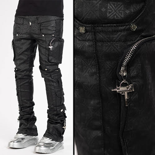 GUAPI ALL BLACK MONOGRAM EMBELLISHED DENIM