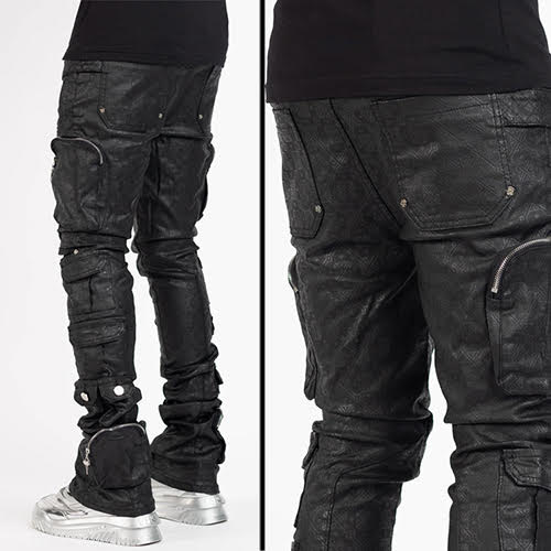 GUAPI ALL BLACK MONOGRAM EMBELLISHED DENIM