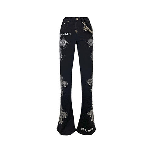 GUAPI OBSIDIAN BLACK DISTRESSED CROSS DENIM