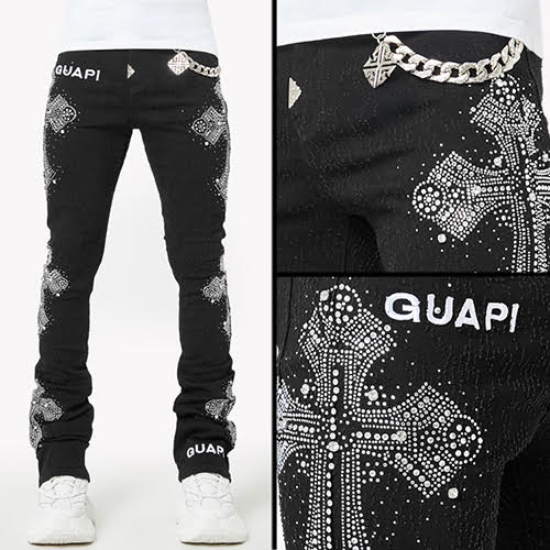 GUAPI OBSIDIAN BLACK DISTRESSED CROSS DENIM