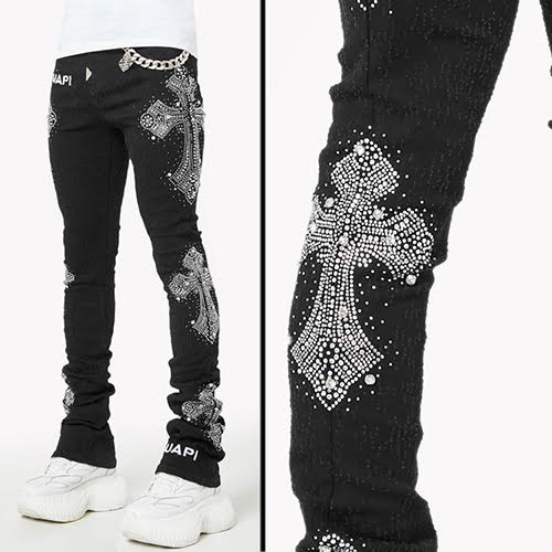 GUAPI OBSIDIAN BLACK DISTRESSED CROSS DENIM