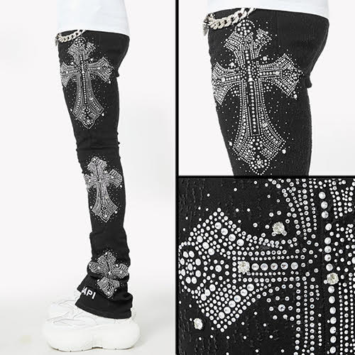 GUAPI OBSIDIAN BLACK DISTRESSED CROSS DENIM