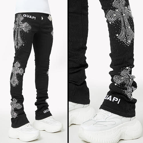 GUAPI OBSIDIAN BLACK DISTRESSED CROSS DENIM