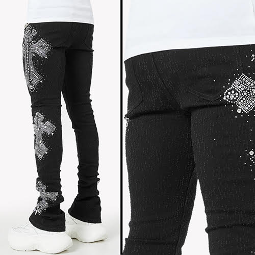 GUAPI OBSIDIAN BLACK DISTRESSED CROSS DENIM