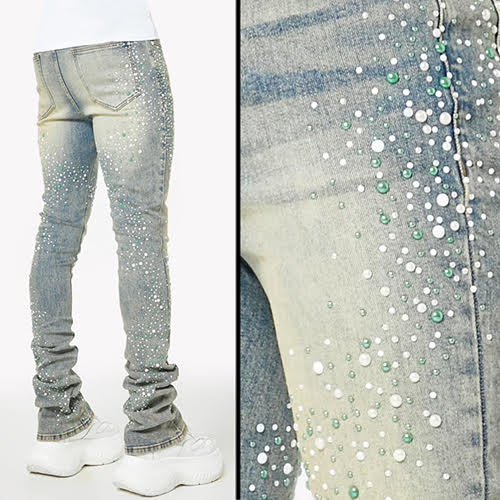 GUAPI VINTAGE OLIVE PEARLS DENIM