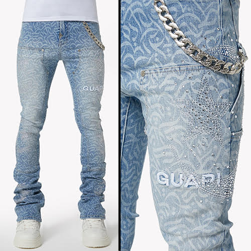 GUAPI AQUA BLUE CALLIGRAPHY DENIM